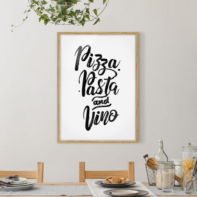 Indrammede plakater sort og hvid Pizza Pasta And Vino