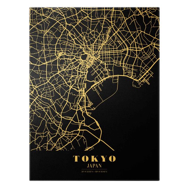 Billeder på lærred sort og hvid Tokyo City Map - Classic Black