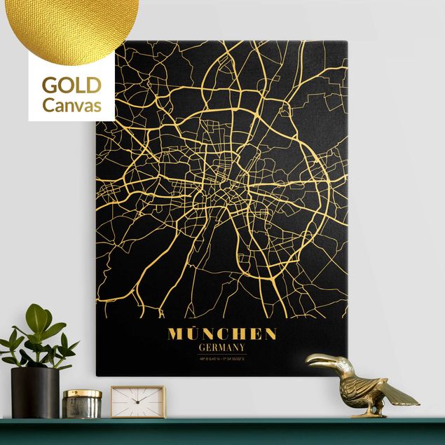 Billeder på lærred München Munich City Map - Classic Black