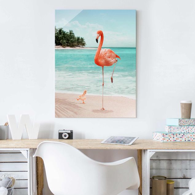 køkken dekorationer Beach With Flamingo