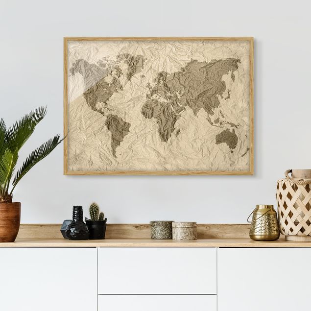 køkken dekorationer Paper World Map Beige Brown
