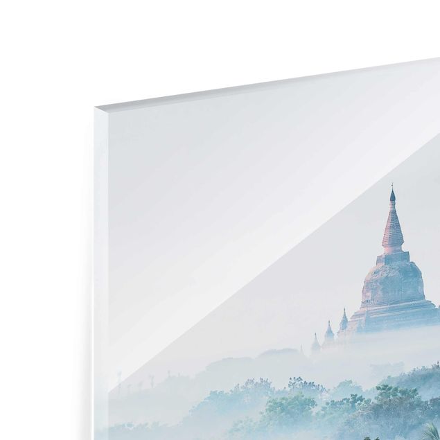 Glasbilleder arkitektur og skyline Morning Fog Over The Jungle Of Bagan