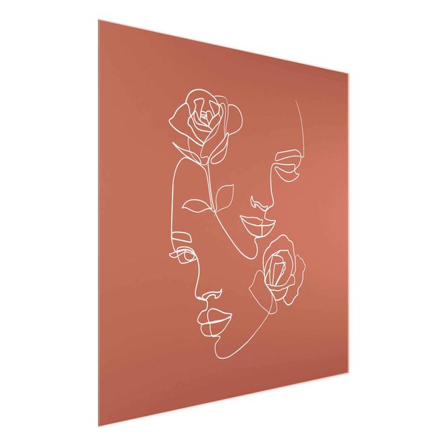Kunst stilarter Line Art Faces Women Roses Copper