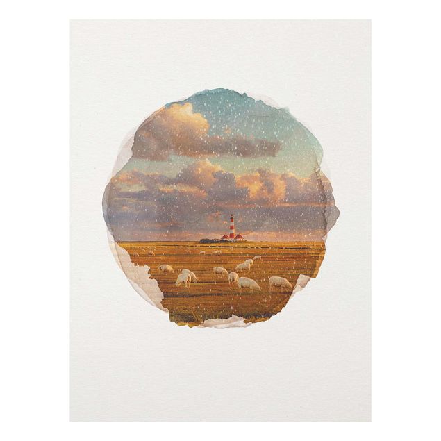 Billeder strande WaterColours - North Sea Lighthouse With Sheep Herd