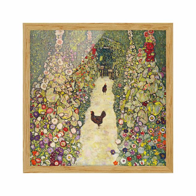 Indrammede plakater blomster Gustav Klimt - Garden Path with Hens