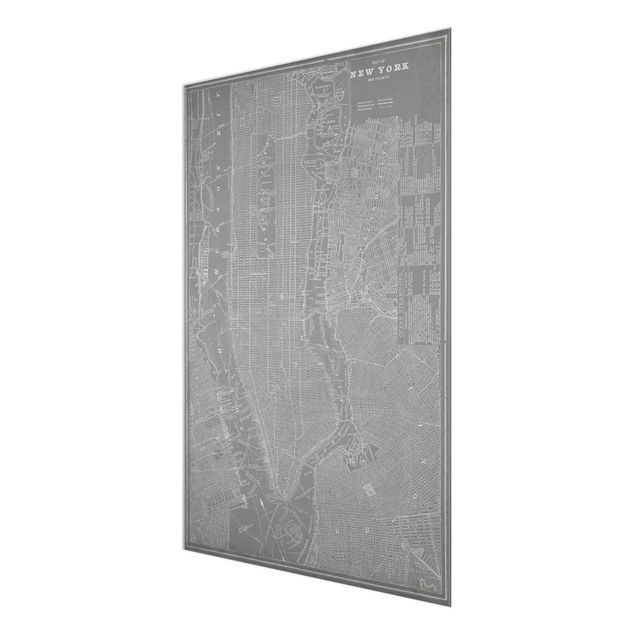 Glasbilleder verdenskort Vintage Map New York Manhattan