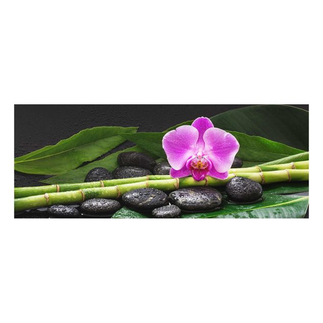 Glasbilleder blomster Green Bamboo With Orchid Flower