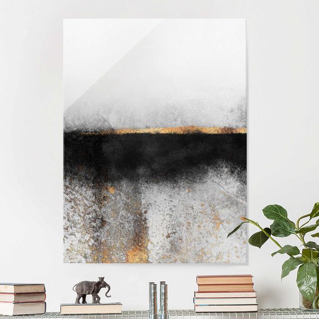 Glas magnettavla Abstract Golden Horizon Black And White