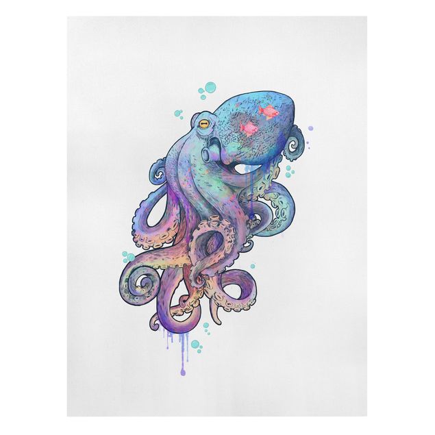 Billeder på lærred kunsttryk Illustration Octopus Violet Turquoise Painting