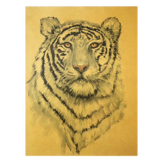 Billeder på lærred guld Portrait White Tiger I