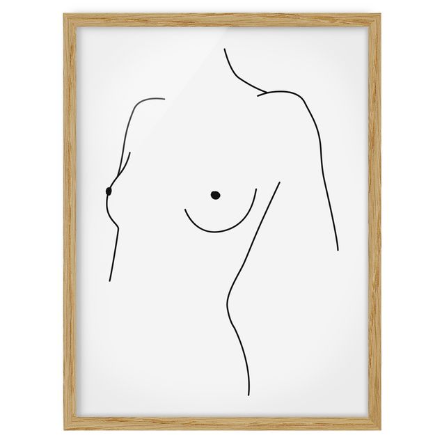 Indrammede plakater sort og hvid Line Art Nude Bust Woman Black And White