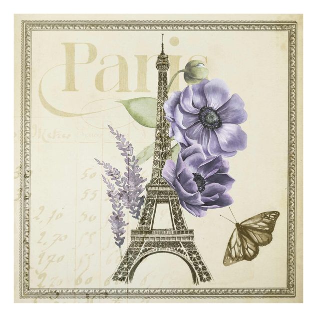 Glasbilleder blomster Paris Collage Eiffel Tower