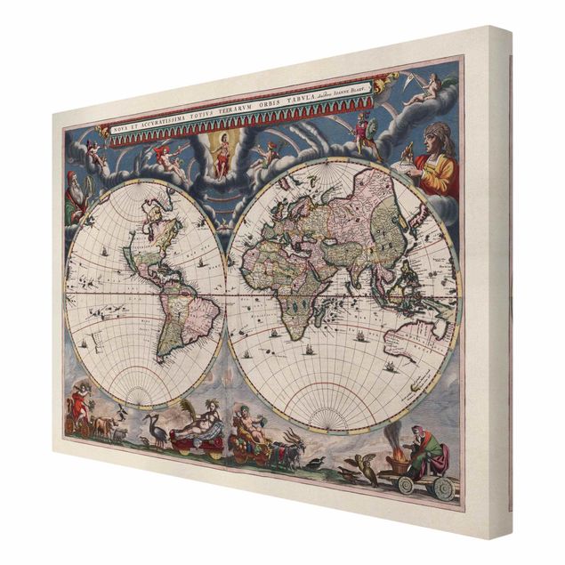 Billeder på lærred Historic World Map Nova Et Accuratissima Of 1664