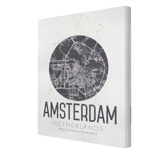Billeder sort og hvid Amsterdam City Map - Retro