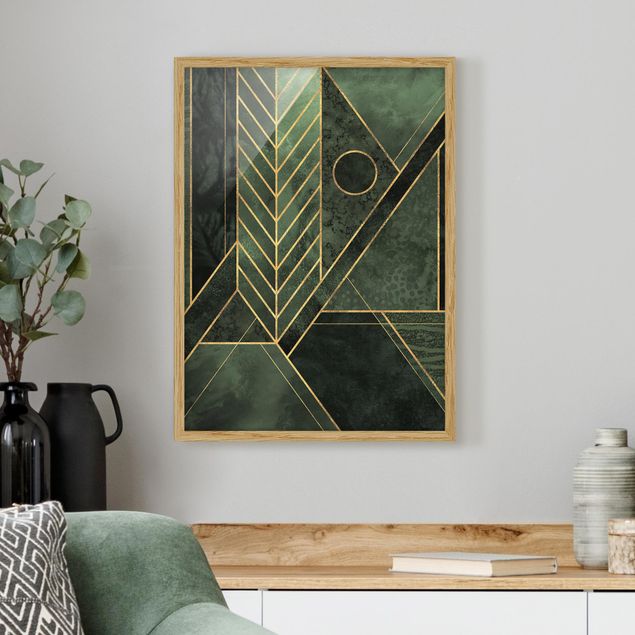 Indrammede plakater abstrakt Geometric Shapes Emerald Gold