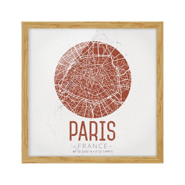 Indrammede plakater verdenskort City Map Paris - Retro