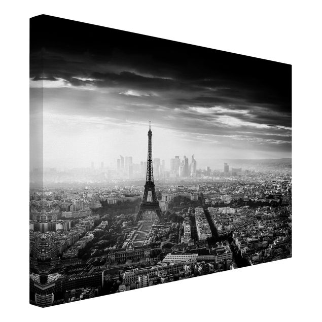 Billeder på lærred arkitektur og skyline The Eiffel Tower From Above Black And White