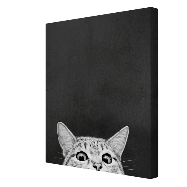 Billeder på lærred sort og hvid Illustration Cat Black And White Drawing