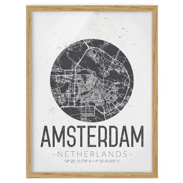 Indrammede plakater ordsprog Amsterdam City Map - Retro