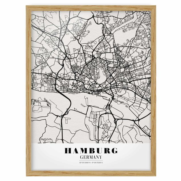 Indrammede plakater ordsprog Hamburg City Map - Classic
