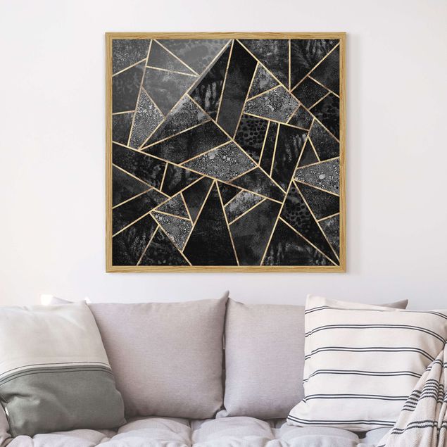 Indrammede plakater abstrakt Grey Triangles Gold