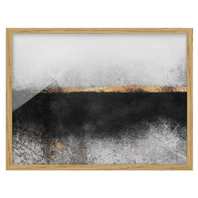 Billeder kunsttryk Abstract Golden Horizon Black And White