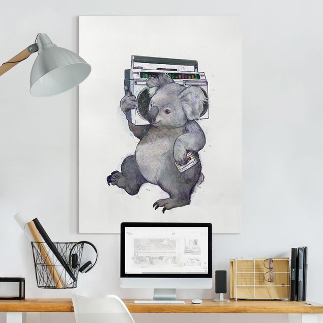 Billeder kunsttryk Illustration Koala With Radio Painting