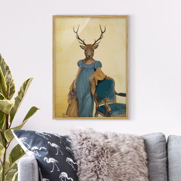Indrammede plakater vintage Animal Portrait - Deer Lady