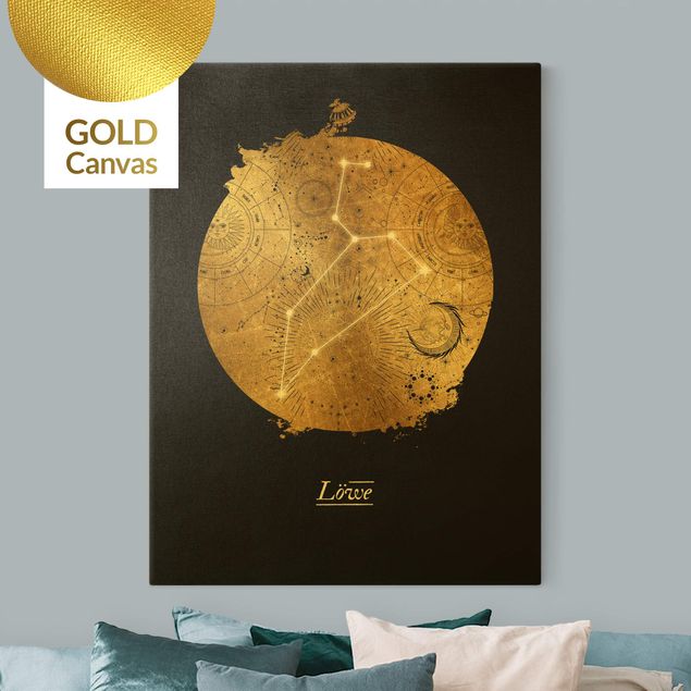 Billeder på lærred spirituelt Zodiac Sign Leo Gray Gold