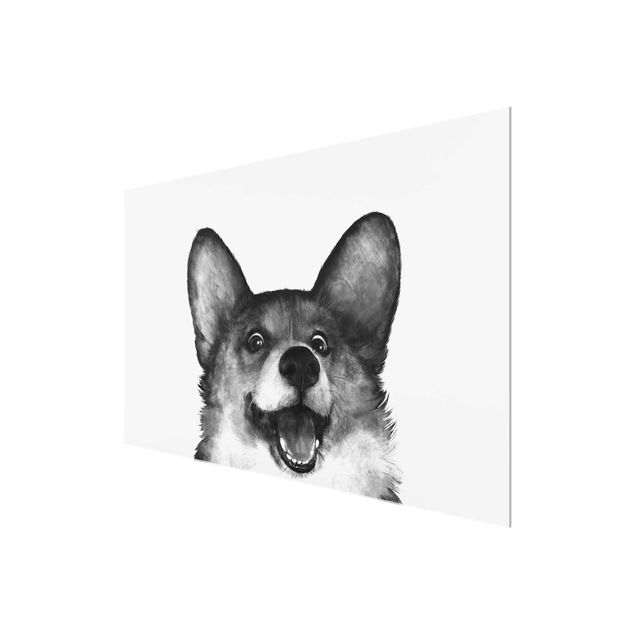 Billeder kunsttryk Illustration Dog Corgi Black And White Painting