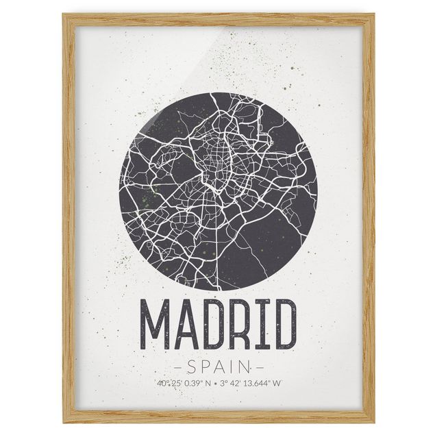 Indrammede plakater ordsprog Madrid City Map - Retro