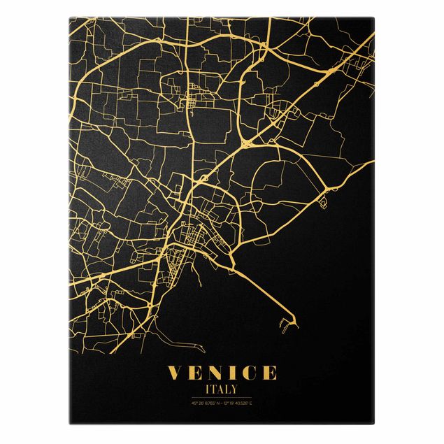 Billeder på lærred guld Venice City Map - Classic Black