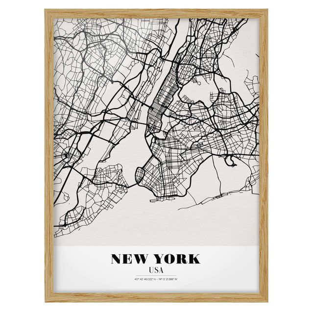 Indrammede plakater verdenskort New York City Map - Classic