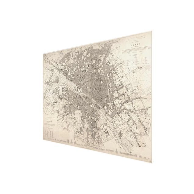 Glasbilleder verdenskort Vintage Map Paris