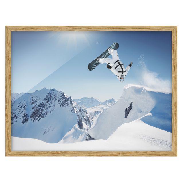 Indrammede plakater landskaber Flying Snowboarder