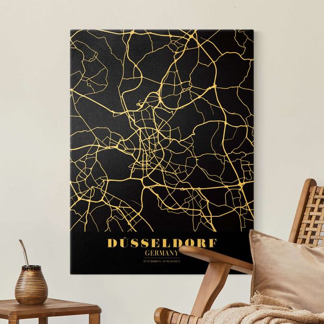 køkken dekorationer Dusseldorf City Map - Classic Black