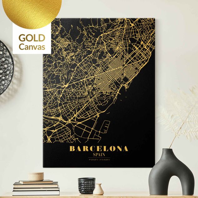 Billeder på lærred sort og hvid Barcelona City Map - Classic Black