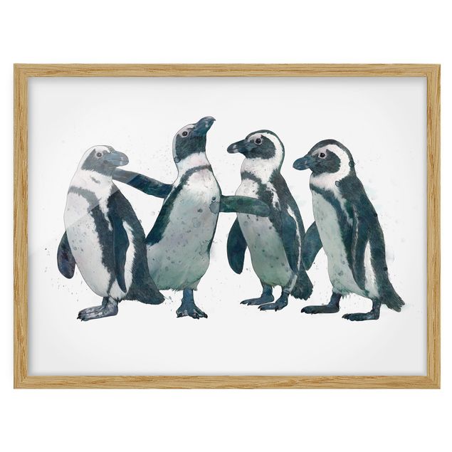 Indrammede plakater dyr Illustration Penguins Black And White Watercolour
