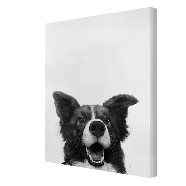 Billeder på lærred kunsttryk Illustration Dog Border Collie Black And White Painting