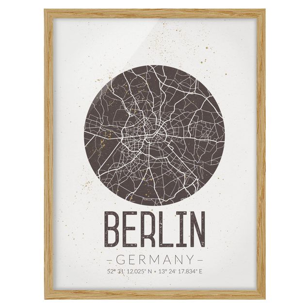 Indrammede plakater ordsprog City Map Berlin - Retro