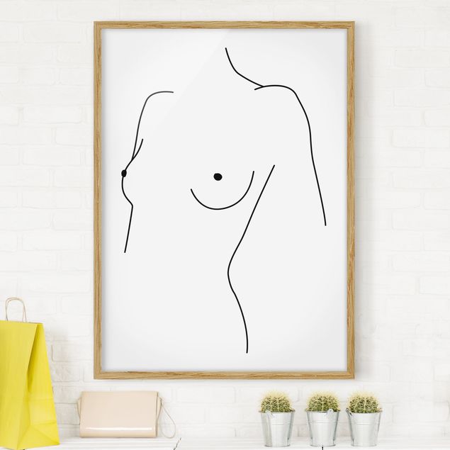 køkken dekorationer Line Art Nude Bust Woman Black And White