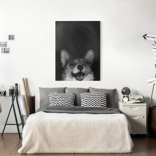 Billeder på lærred hunde Illustration Dog Corgi Paintig Black And White