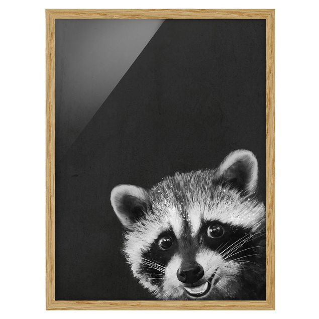 Indrammede plakater dyr Illustration Racoon Black And White Painting
