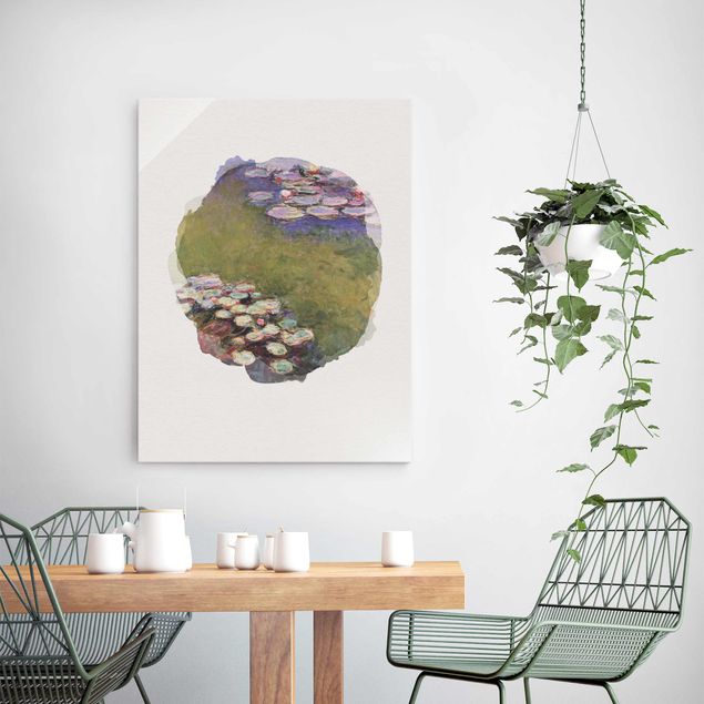 Glasbilleder roser WaterColours - Claude Monet - Water Lilies