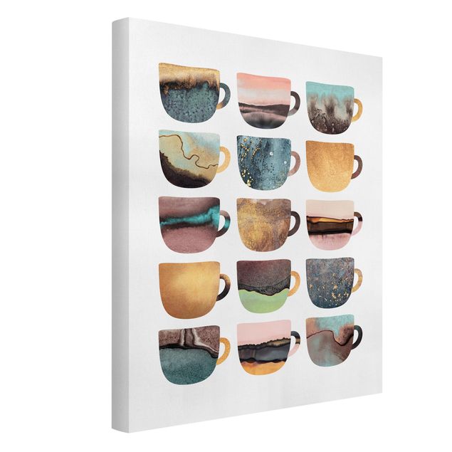 Billeder kunsttryk Colourful Coffee Mugs With Gold