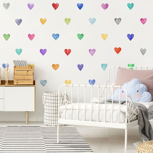 Wallstickers hjerter 35 Watercolour Hearts Different Colours