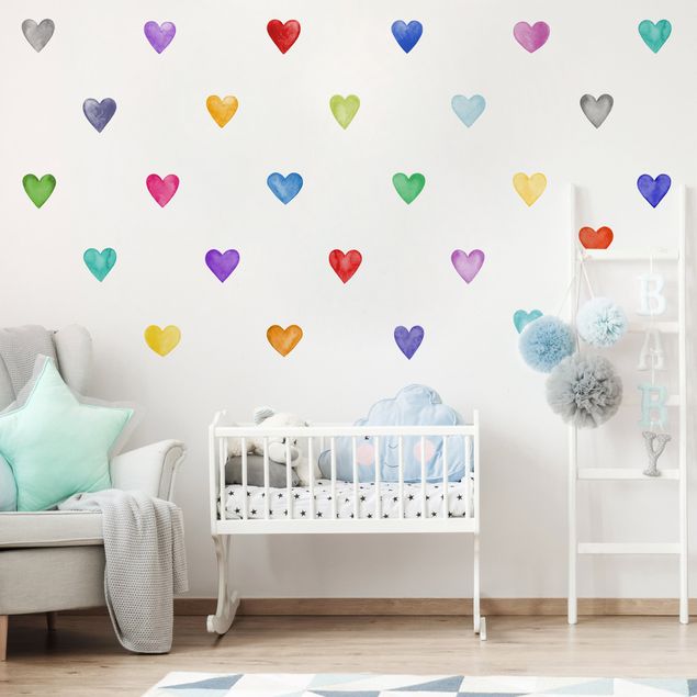 Wallstickers 35 Watercolour Hearts Different Colours