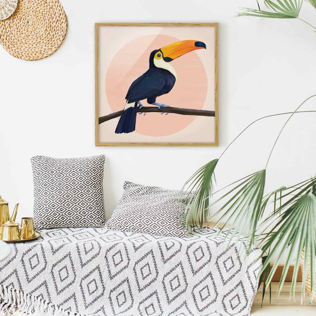 Indrammede plakater dyr Illustration Bird Toucan Painting Pastel
