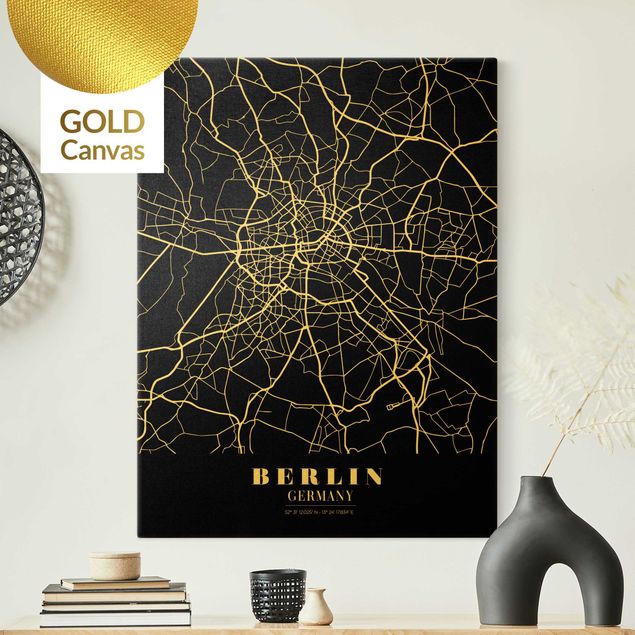 Billeder på lærred Berlin Berlin City Map - Classic Black