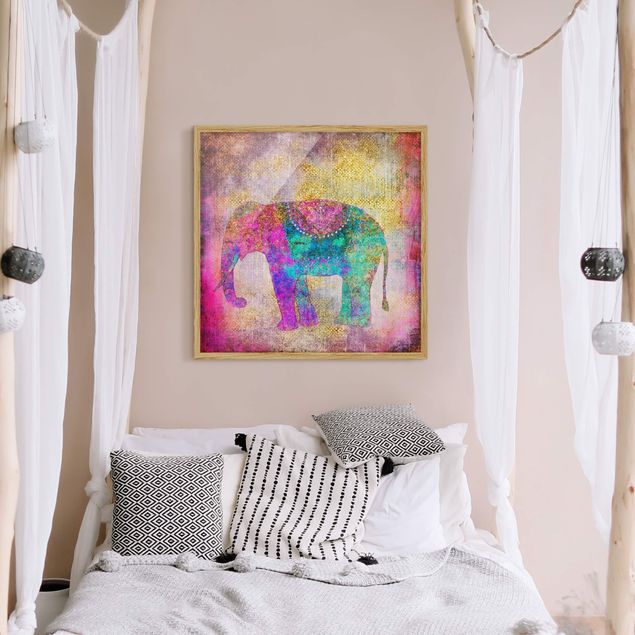Indrammede plakater dyr Colourful Collage - Indian Elephant